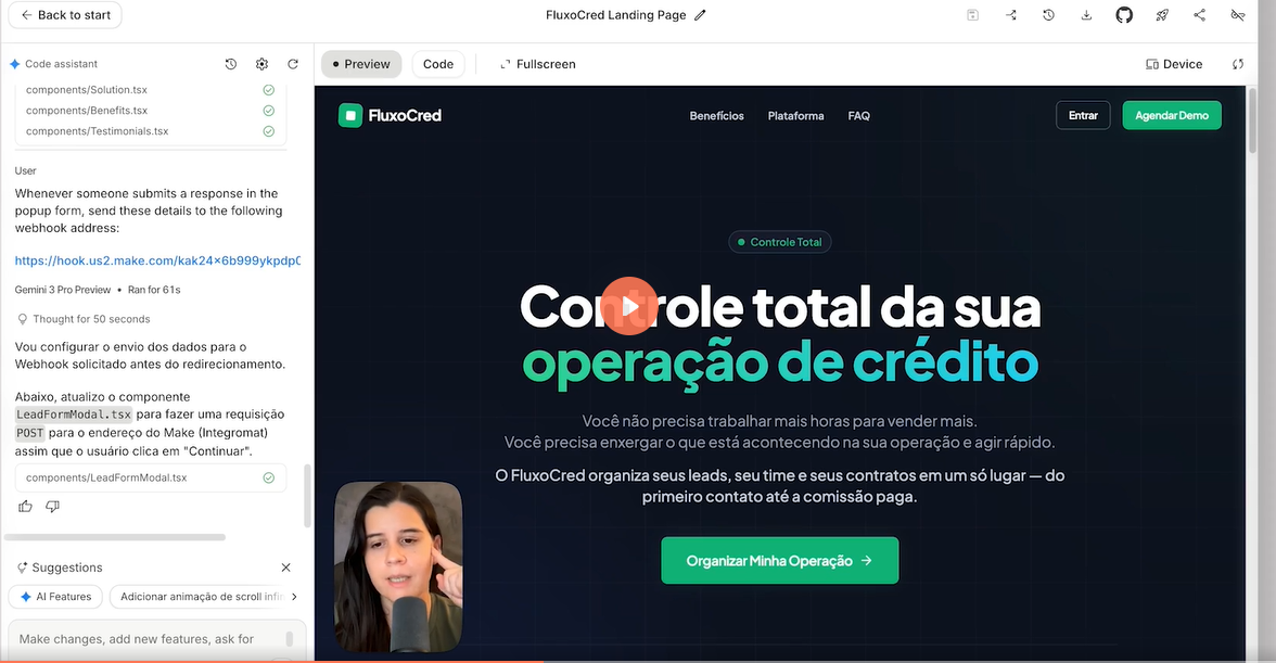 Aula construindo Landing Page no Google AI Studio