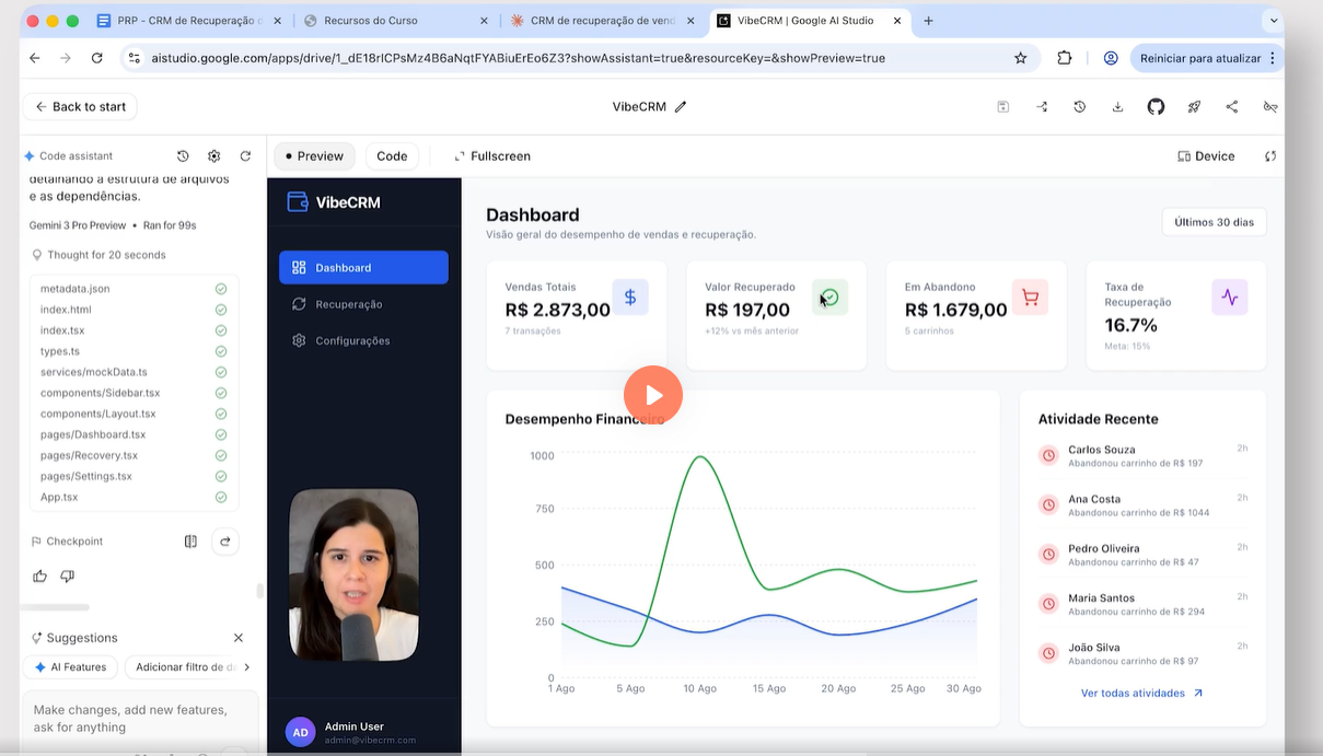 Aula construindo CRM de vendas com dashboard real